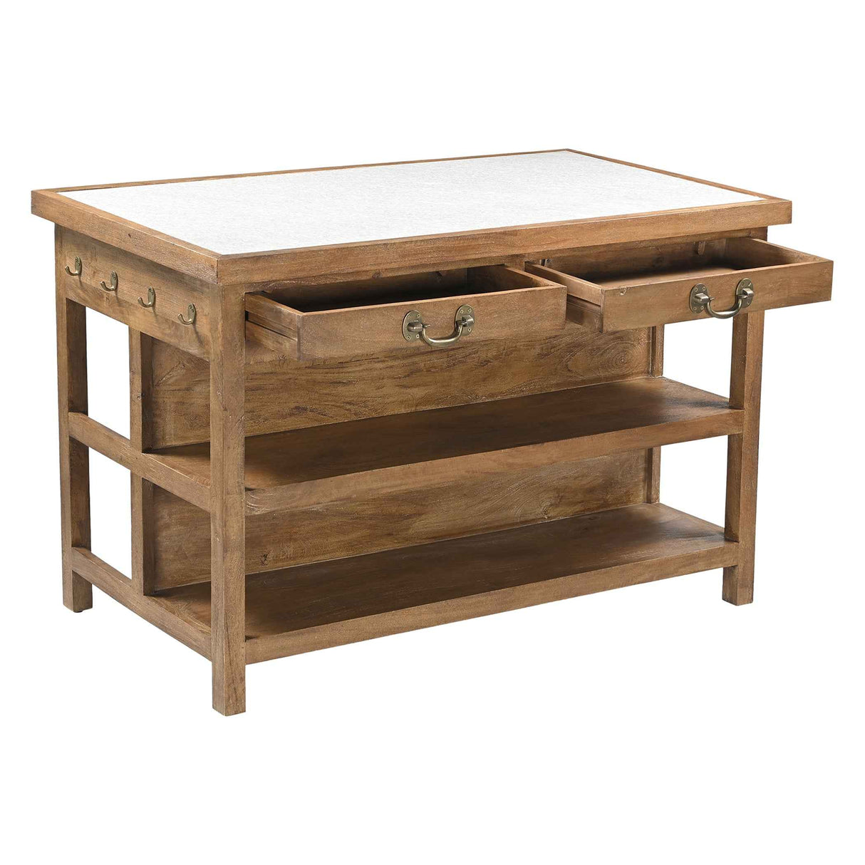 Manila 58" Kitchen Island Table with White Marble Top and Natural Mango Base by Home Trends & Design at Eve Furniture