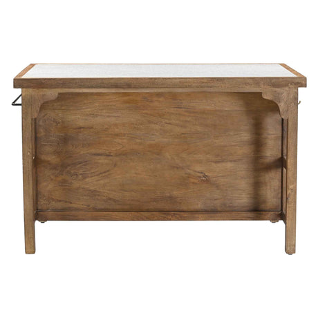 Manila 58" Kitchen Island Table with White Marble Top and Natural Mango Base by Home Trends & Design at Eve Furniture
