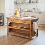 Manila 58" Kitchen Island Table with White Marble Top and Natural Mango Base by Home Trends & Design at Eve Furniture