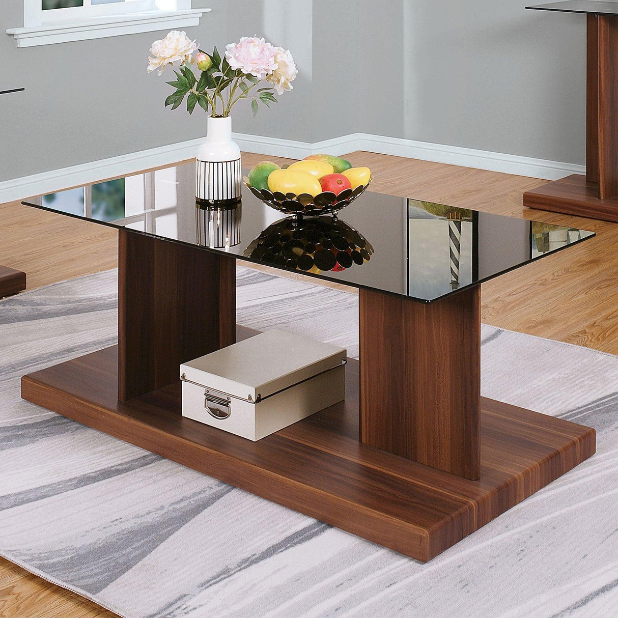 Mannedorf Black/Dark Walnut Coffee Table by Furniture of America at Eve Furniture