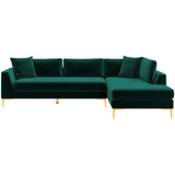 Mano Mid-Century Modern L-Shaped Velvet  Sectional Sofa in Green Left Sectional