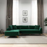 Mano Mid-Century Modern L-Shaped Velvet  Sectional Sofa in Green Left Sectional