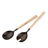 Maple Wood Salad Servers S/2, Tumbled Black, Set of 4 by Mercana at Eve Furniture