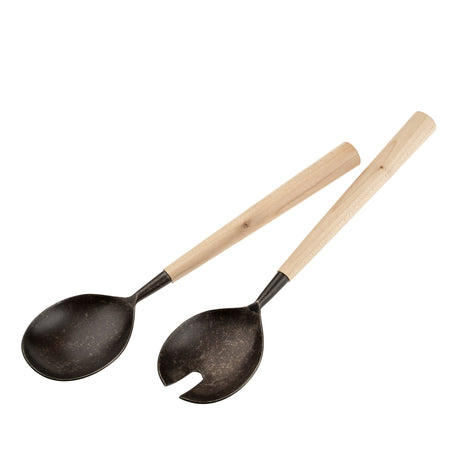 Maple Wood Salad Servers S/2, Tumbled Black, Set of 4 by Mercana at Eve Furniture
