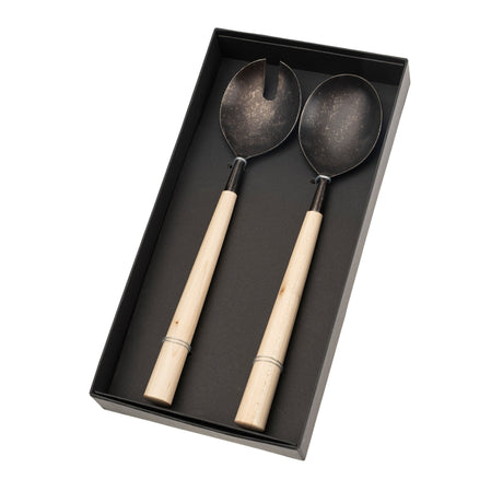 Maple Wood Salad Servers S/2, Tumbled Black, Set of 4 by Mercana at Eve Furniture