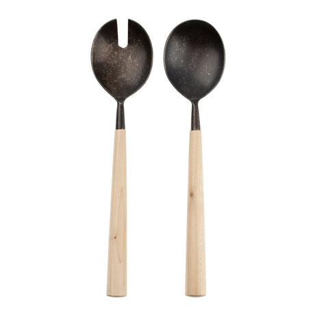 Maple Wood Salad Servers S/2, Tumbled Black, Set of 4 by Mercana at Eve Furniture