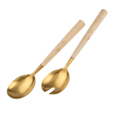 Maple Wood Salad Servers S/2, Tumbled Gold, Set of 4 by Mercana at Eve Furniture