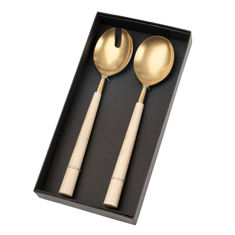 Maple Wood Salad Servers S/2, Tumbled Gold, Set of 4 by Mercana at Eve Furniture