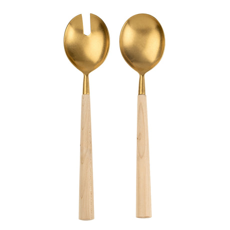 Maple Wood Salad Servers S/2, Tumbled Gold, Set of 4 by Mercana at Eve Furniture