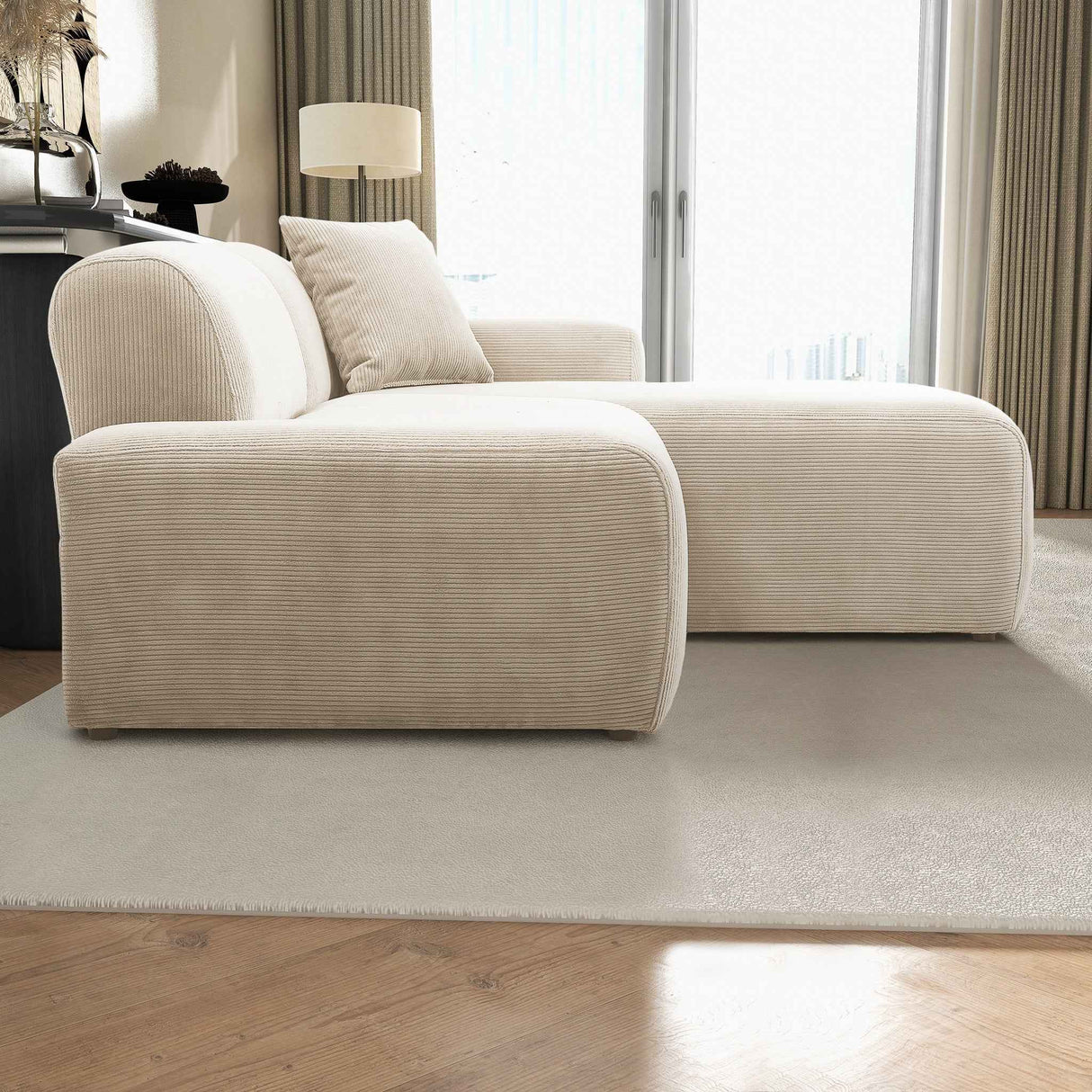 Mar Sectional Cream Corduroy Sofa (Right Facing) by Ashcroft Furniture at Eve Furniture