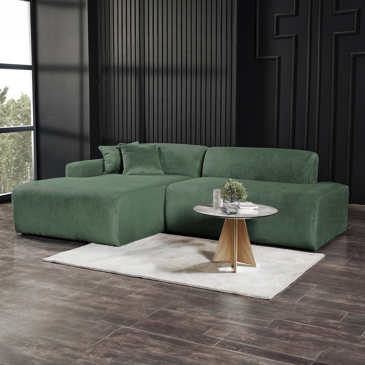 Mar Sectional Green Corduroy Sofa (Left Facing) by Ashcroft Furniture at Eve Furniture
