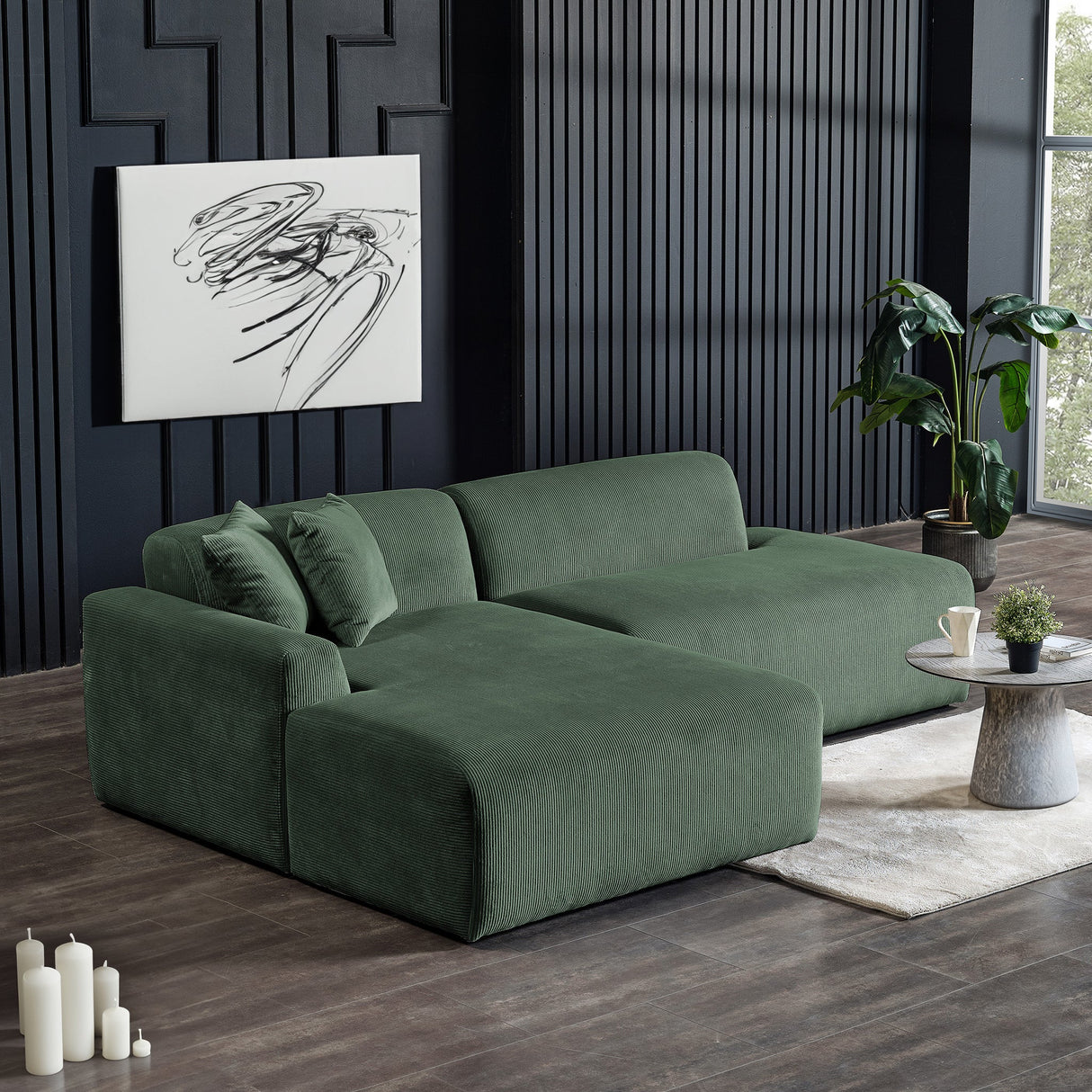 Mar Sectional Green Corduroy Sofa (Left Facing) by Ashcroft Furniture at Eve Furniture