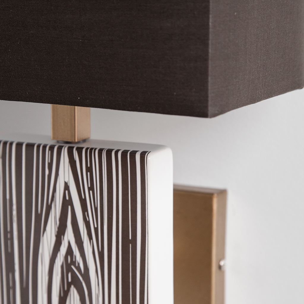 Maravilla III Black/White Pattered Base Black Fabric Shade Wall Sconce by Mercana at Eve Furniture