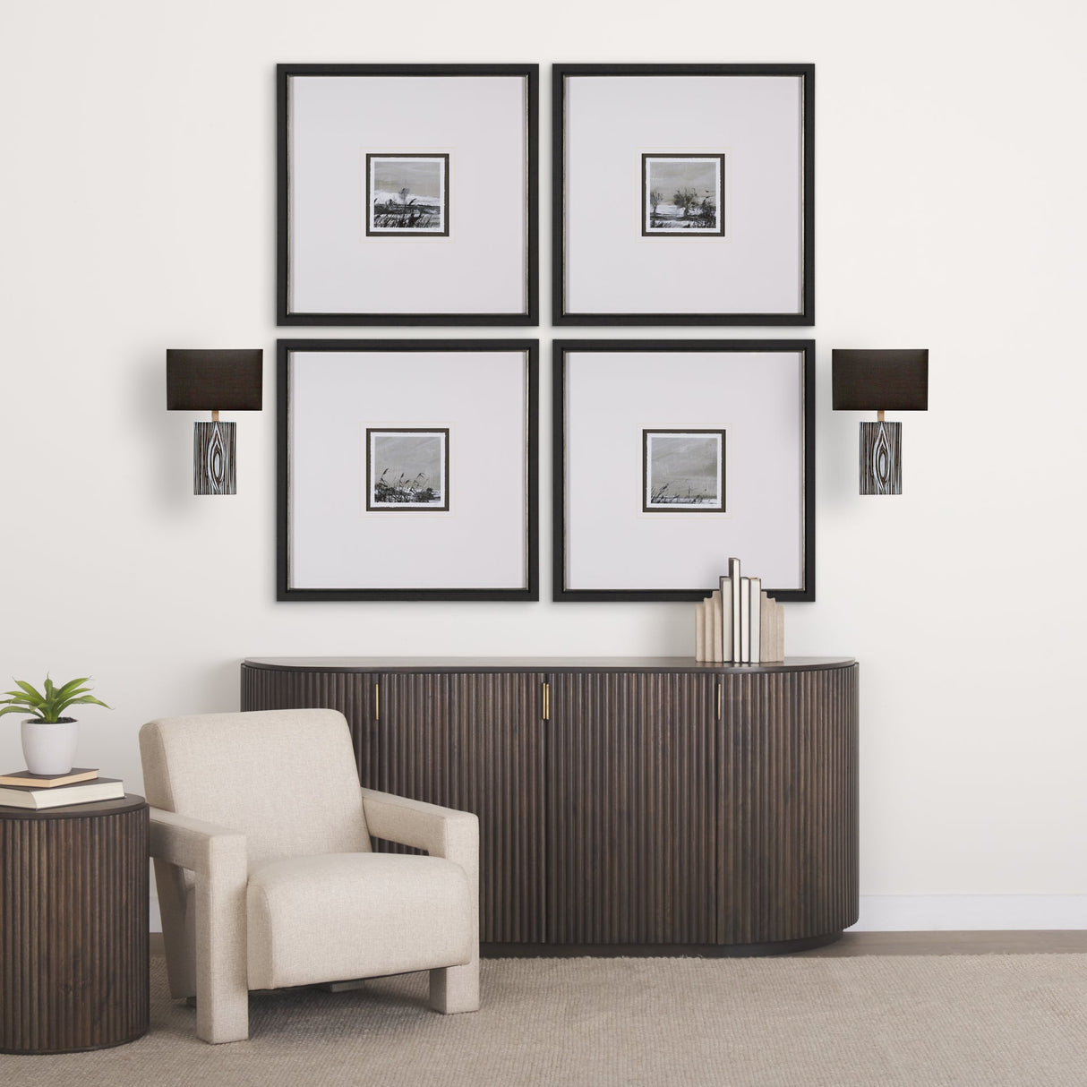 Maravilla III Black/White Pattered Base Black Fabric Shade Wall Sconce by Mercana at Eve Furniture