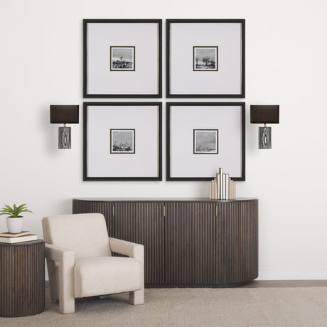 Maravilla III Black/White Pattered Base Black Fabric Shade Wall Sconce by Mercana at Eve Furniture