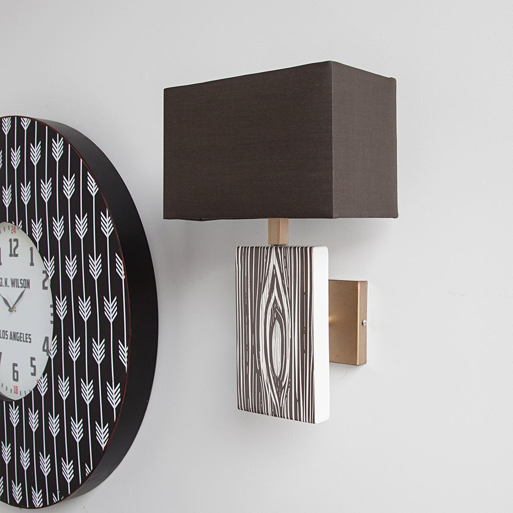 Maravilla III Black/White Pattered Base Black Fabric Shade Wall Sconce by Mercana at Eve Furniture
