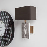 Maravilla III Black/White Pattered Base Black Fabric Shade Wall Sconce by Mercana at Eve Furniture