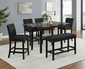 Marbel Black 6-Piece Faux Marble Counter Height Set by Crown Mark at Eve Furniture