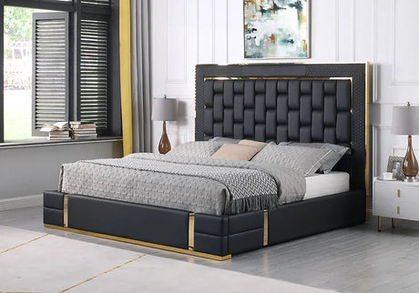 Marbella Black/Gold King Storage Platform Bed by New Era Innovations at Eve Furniture
