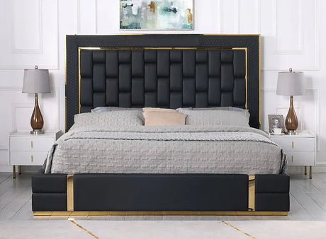 Marbella Black/Gold King Storage Platform Bed by New Era Innovations at Eve Furniture