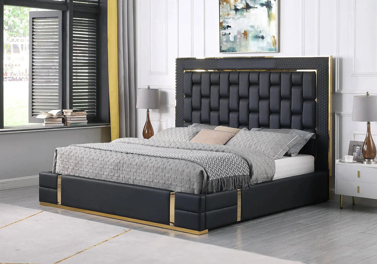 Marbella Black/Gold Queen Storage Platform Bed by New Era Innovations at Eve Furniture