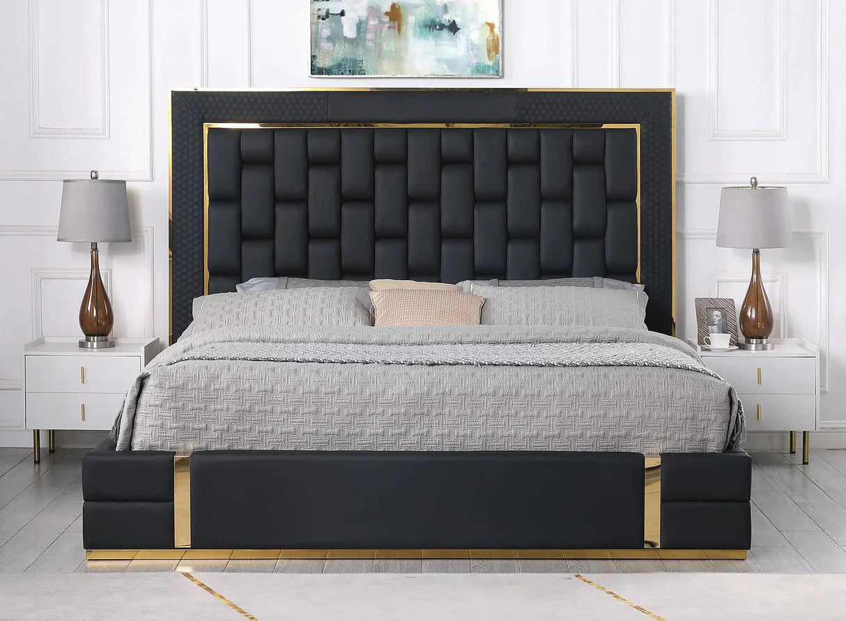 Marbella Black/Gold Queen Storage Platform Bed by New Era Innovations at Eve Furniture