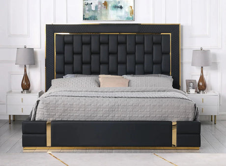Marbella Black/Gold Queen Storage Platform Bed by New Era Innovations at Eve Furniture