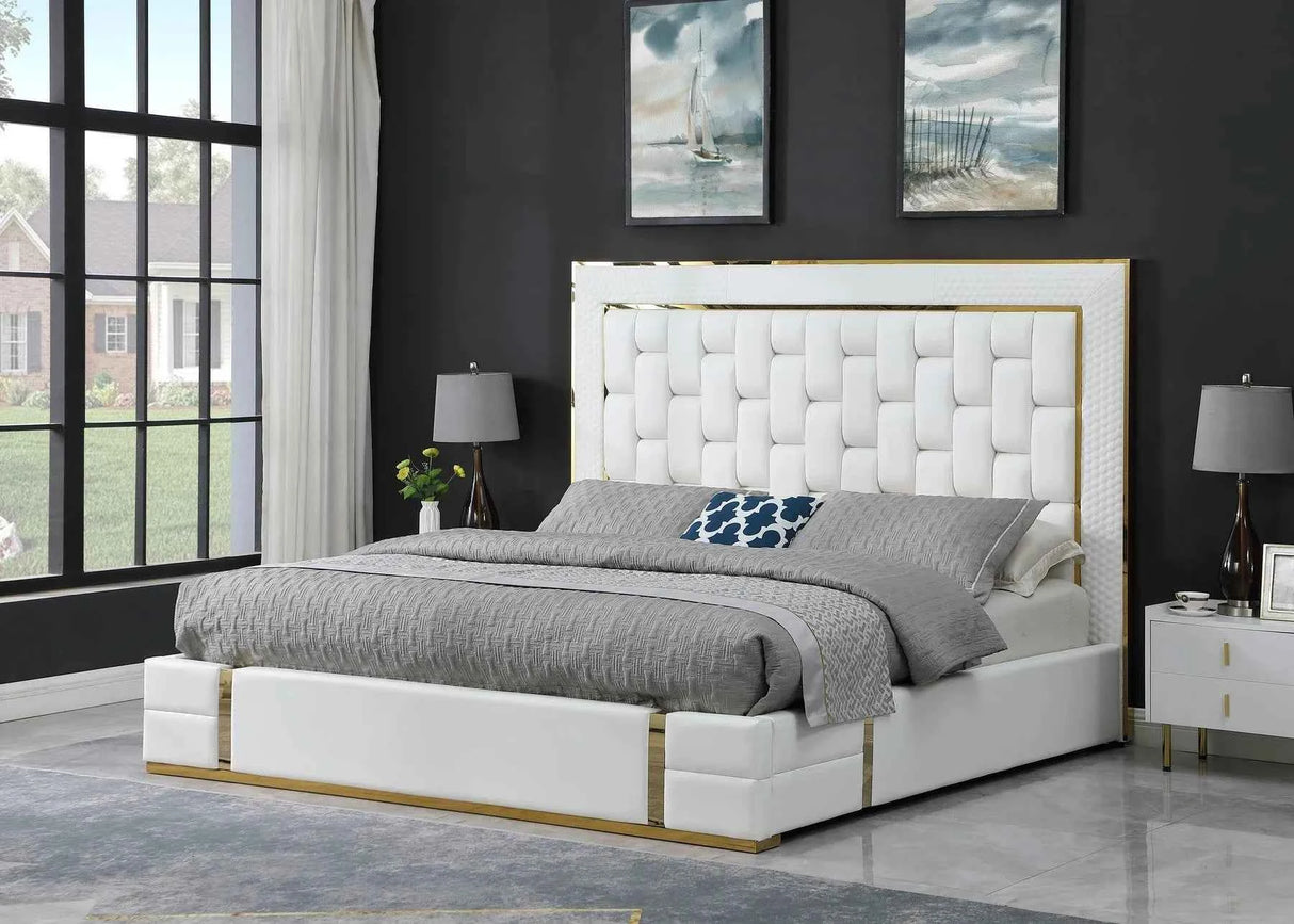 Marbella White/Gold King Storage Platform Bed by New Era Innovations at Eve Furniture