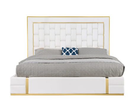 Marbella White/Gold King Storage Platform Bed by New Era Innovations at Eve Furniture