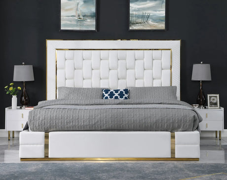 Marbella White/Gold King Storage Platform Bed by New Era Innovations at Eve Furniture