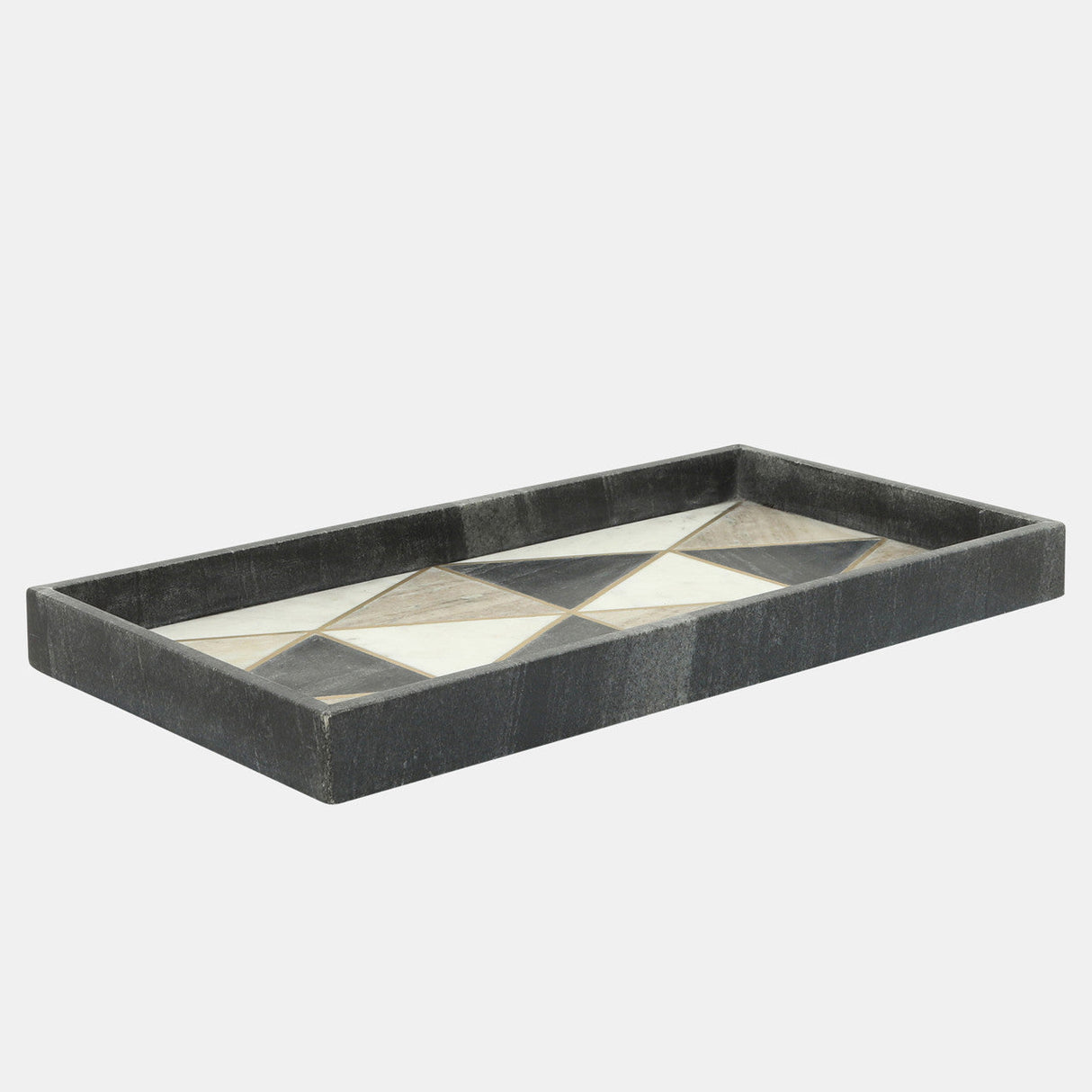 Marble 10x19 Rectangular Tray, Blk/wht