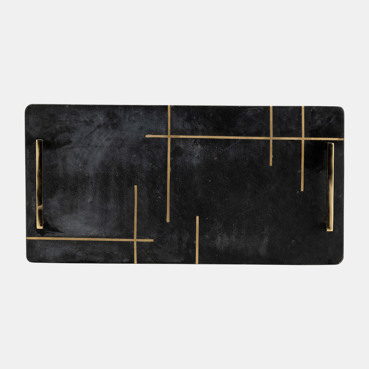 Marble,2"h,tray W/handles,black/gold