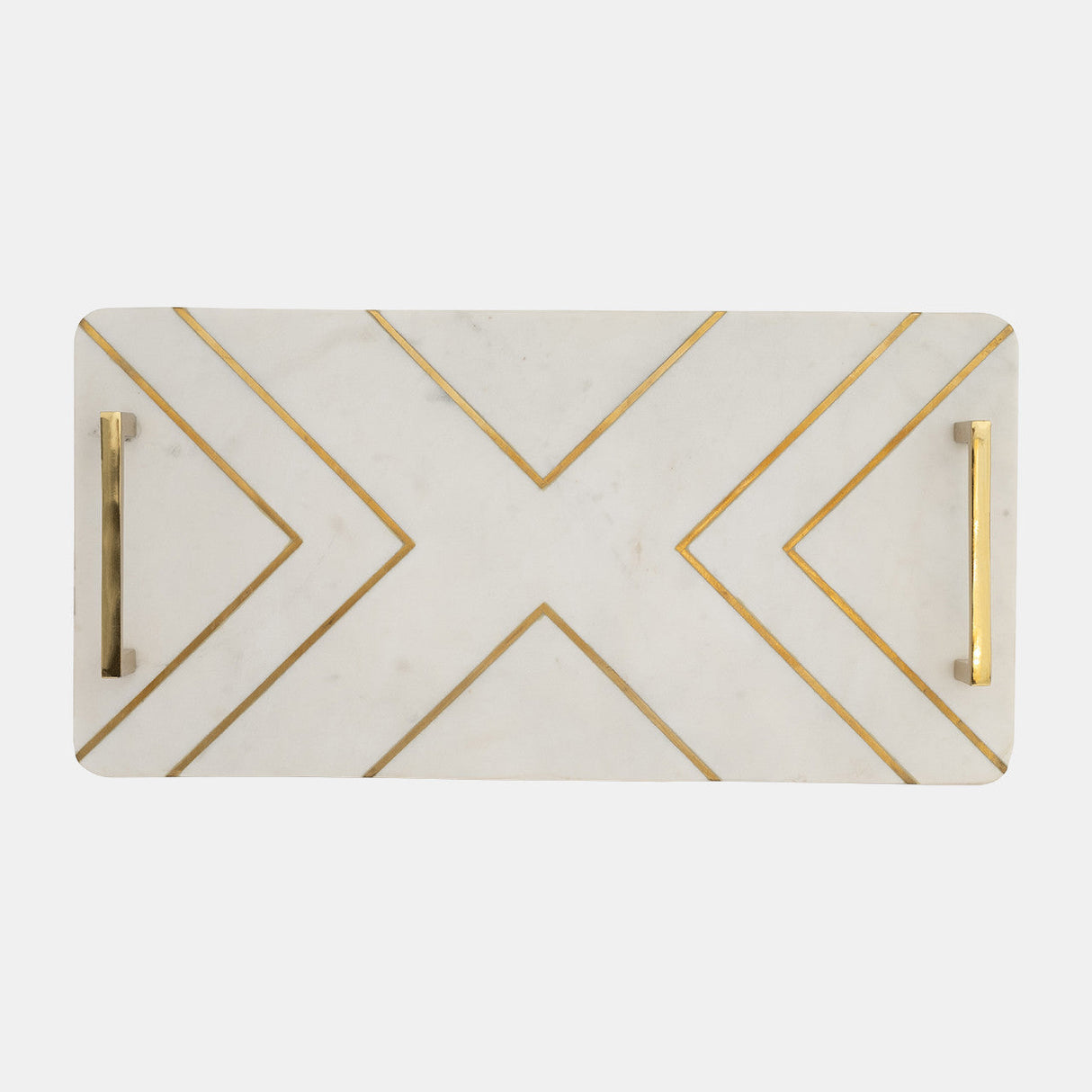 Marble, 2"h,tray W/handles,white/gold