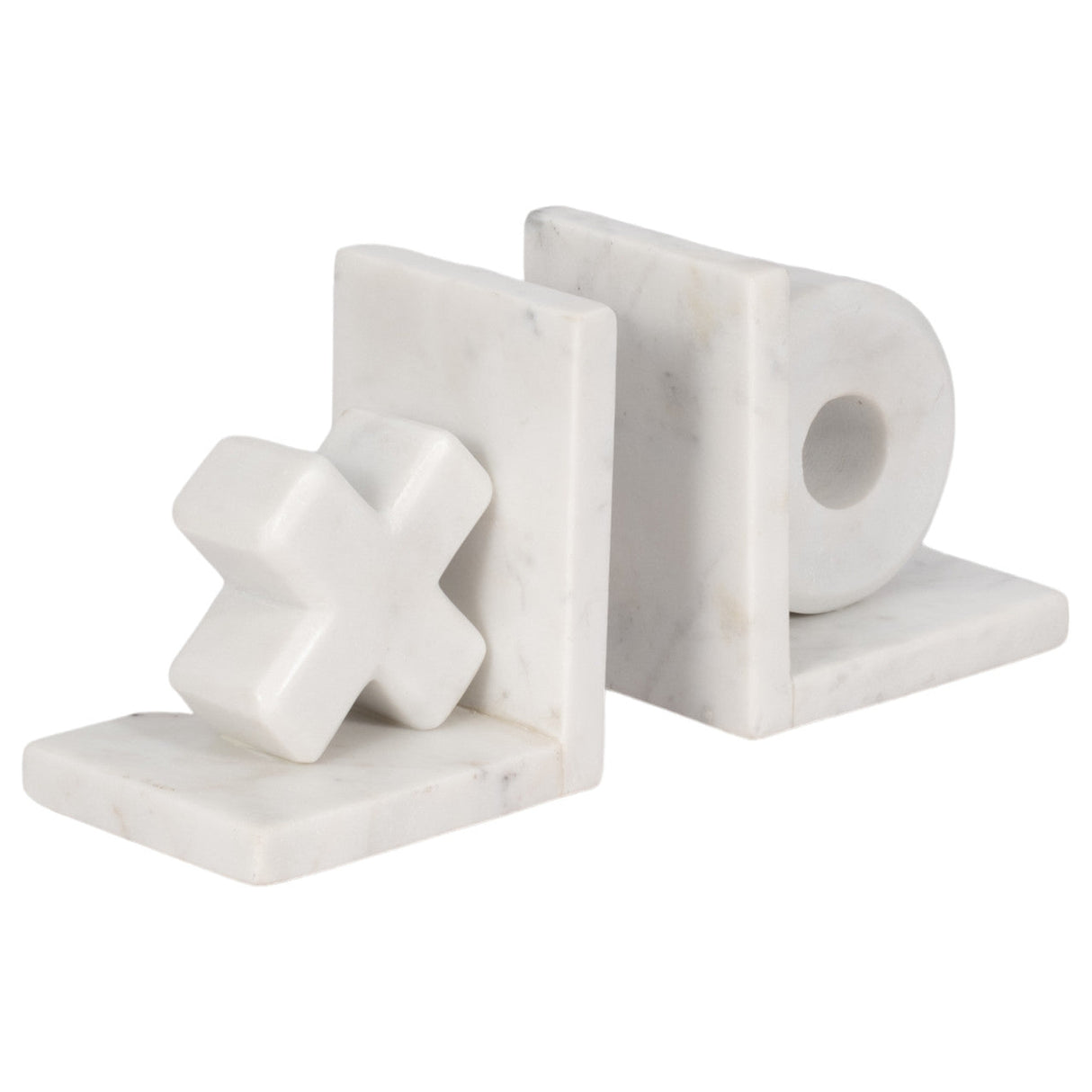 Marble, S/2 5" X & O Bookends, White