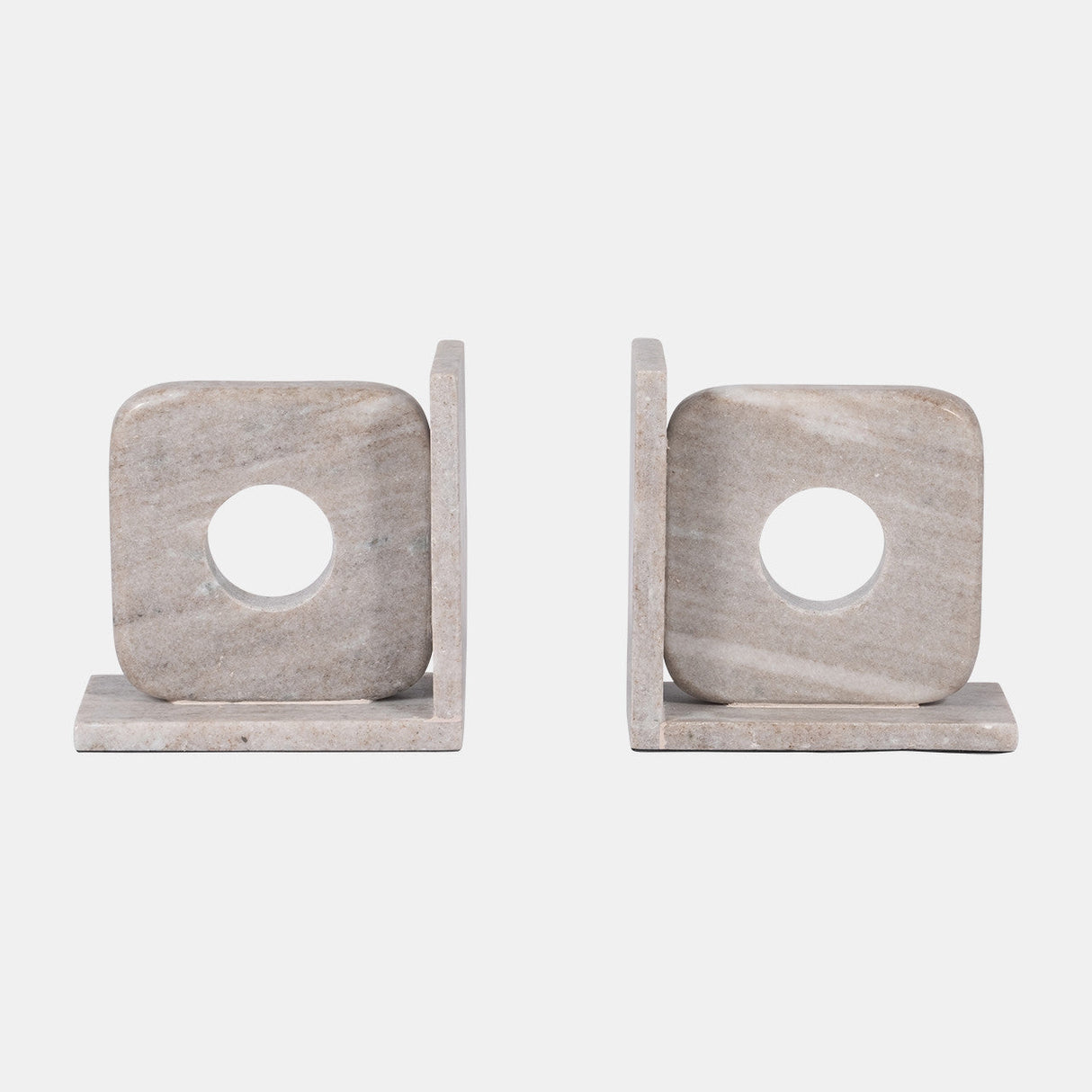 Marble, S/2 6" Cut Out Square Bookends, Tan