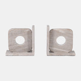 Marble, S/2 6" Cut Out Square Bookends, Tan