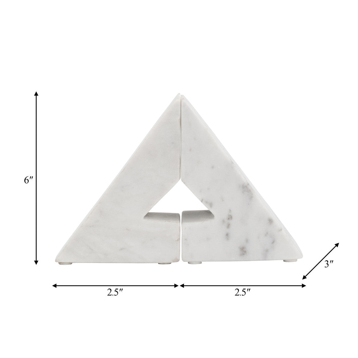 Marble, S/2 6"h Right Triangle Bookends, White