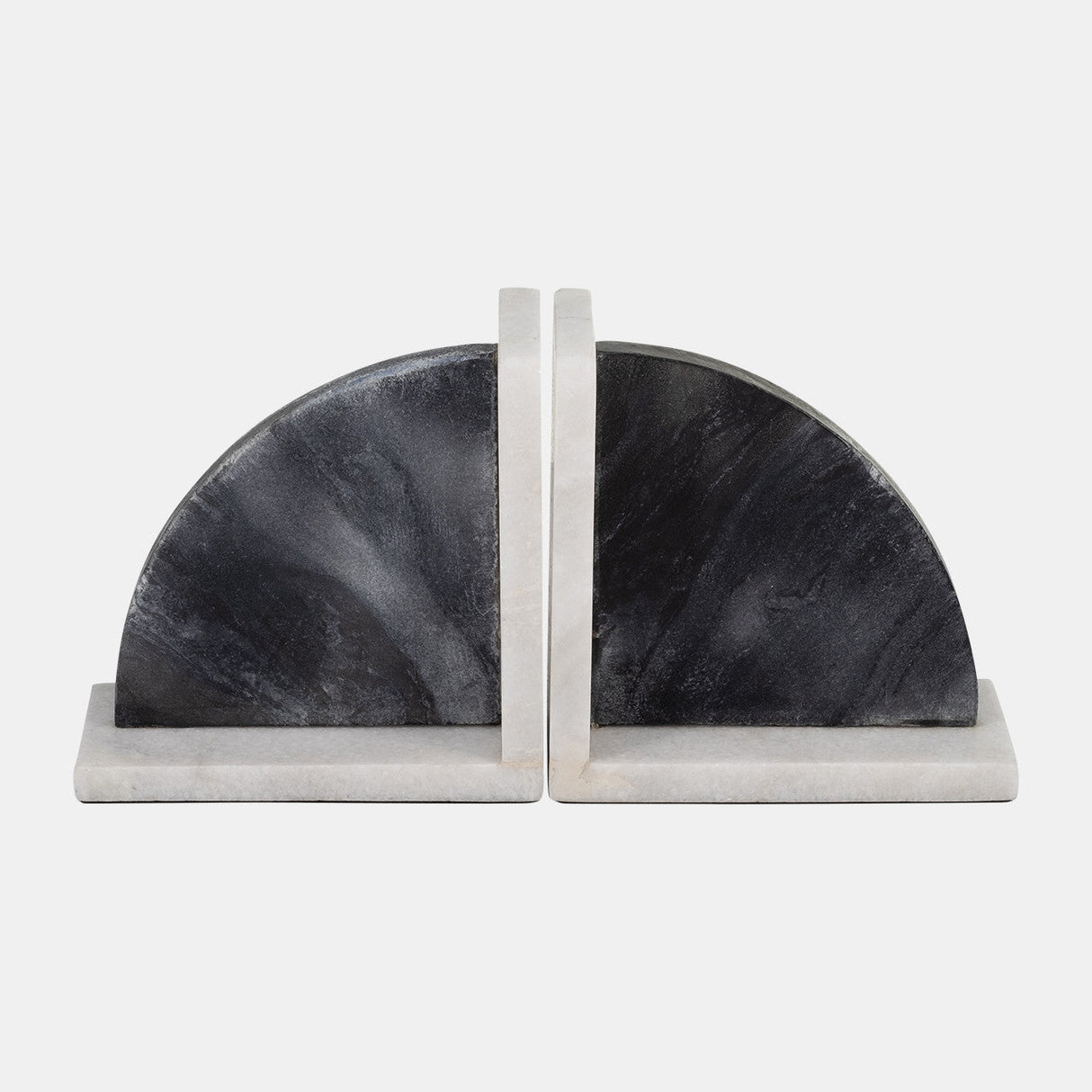 Marble,s/2 6"h,rounded Bookends,black/white