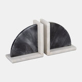 Marble,s/2 6"h,rounded Bookends,black/white