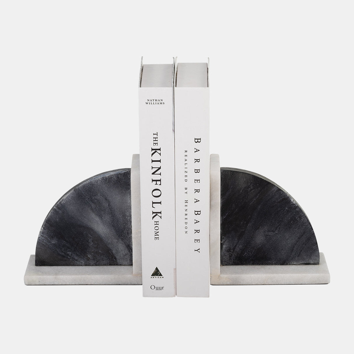 Marble,s/2 6"h,rounded Bookends,black/white