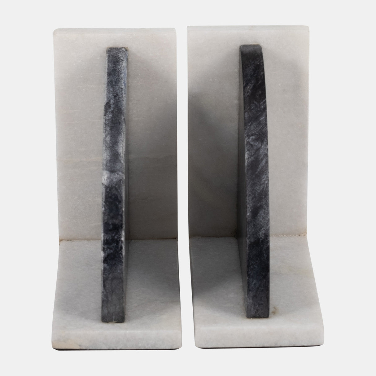 Marble,s/2 6"h,rounded Bookends,black/white