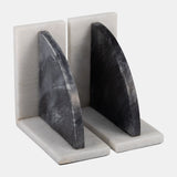 Marble,s/2 6"h,rounded Bookends,black/white