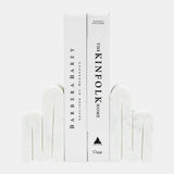 Marble, S/2 6"h Swirly Bookends, White