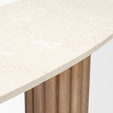 Marbrello Botticino Marble Top Light Brown Fluted Wood Half Moon Console Table by Mercana at Eve Furniture