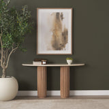 Marbrello Botticino Marble Top Light Brown Fluted Wood Half Moon Console Table by Mercana at Eve Furniture