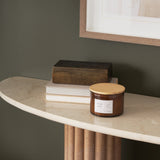 Marbrello Botticino Marble Top Light Brown Fluted Wood Half Moon Console Table by Mercana at Eve Furniture