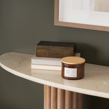 Marbrello Botticino Marble Top Light Brown Fluted Wood Half Moon Console Table by Mercana at Eve Furniture