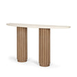 Marbrello Botticino Marble Top Light Brown Fluted Wood Half Moon Console Table by Mercana at Eve Furniture