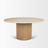 Marbrello Botticino Marble Top Light Brown Fluted Wood Round Dining Table by Mercana at Eve Furniture