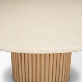 Marbrello Botticino Marble Top Light Brown Fluted Wood Round Dining Table by Mercana at Eve Furniture